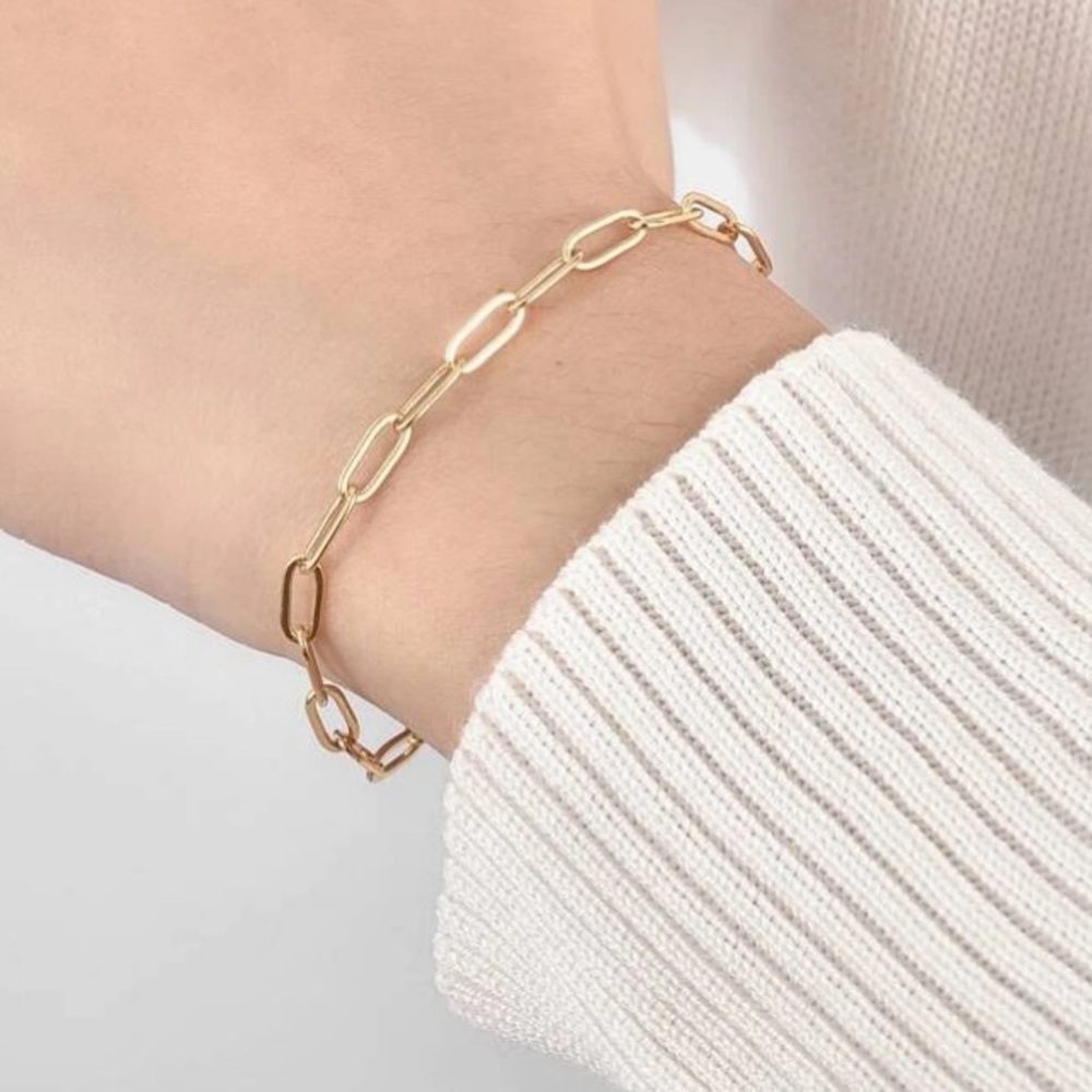 18K Gold Paper Clip Chain Link Bracelet